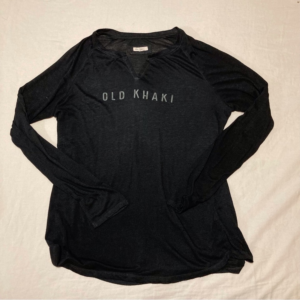 Old Khaki Black Long Sleeve Logo Tee‎ | Lightweight Cotton Poly Blend